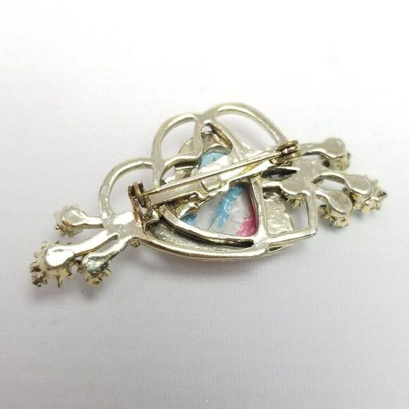 Vintage Washington DC Capitol Reverse Painted Heart Shape Rhinestone Brooch - Picture 4 of 6